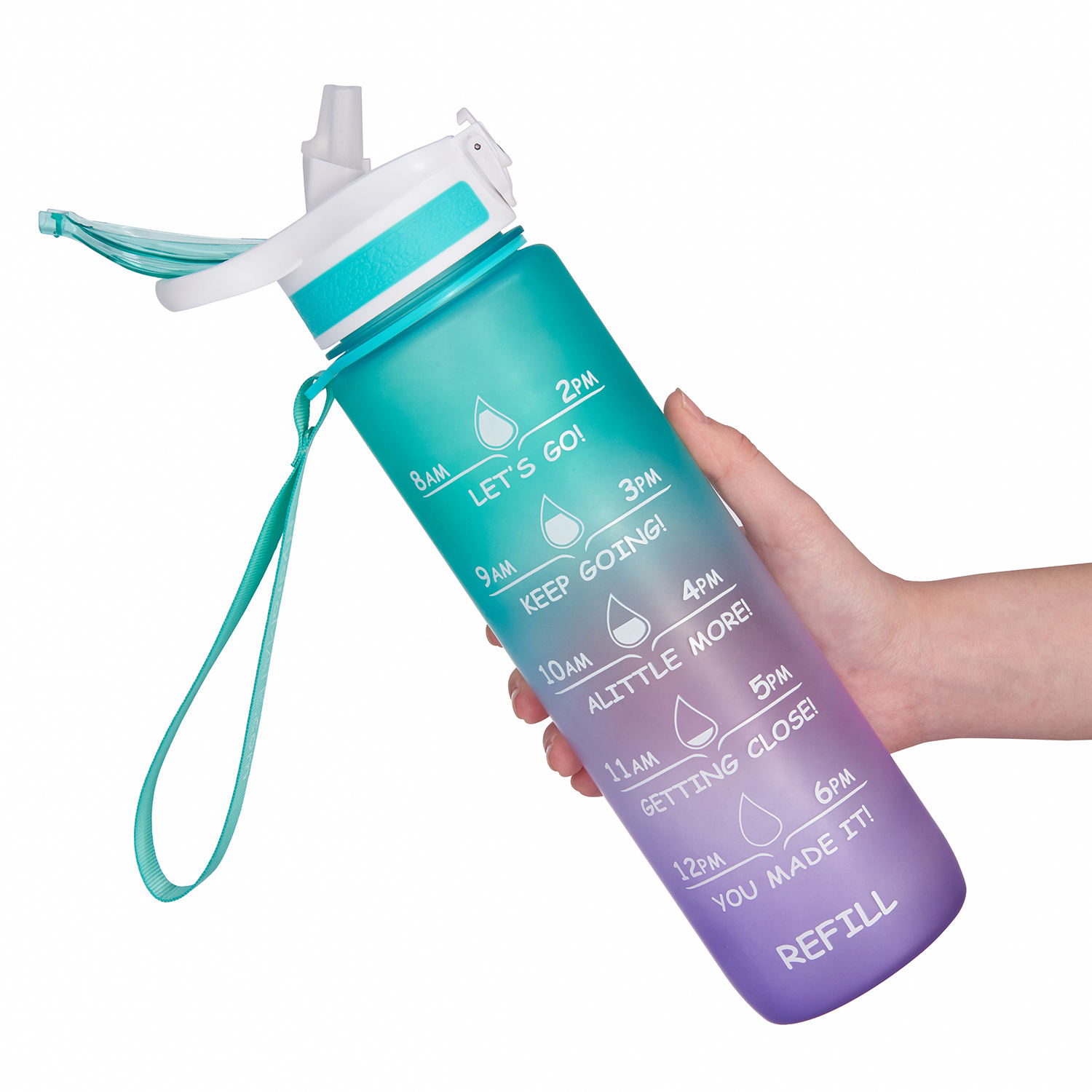 32oz BPA Free Sport Gym Time Maker Motivational Plastic Water Bottle With Fruit Infuser