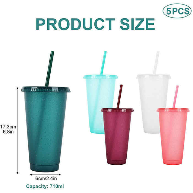 Clear to Colorful 24oz 700ml Pp Cold Color Changing Reusable Plastic Cups Magic Tumblers Plastic Coffee Mug