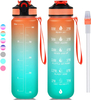 32oz Motivational Gradient BPA FREE GYM Fitness Sports Leakproof Wide Mouth Tritan Plastic Water Bottle With Time Marker