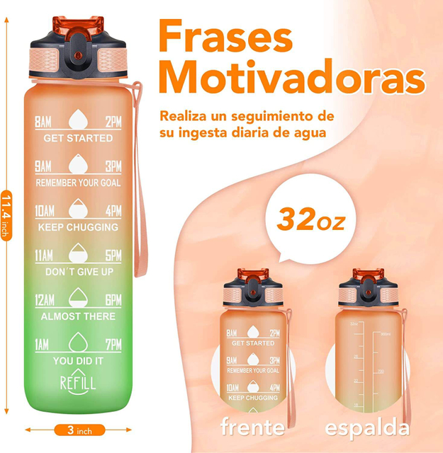 Hot Sale 1L 32 OzCustom Plastic Straw Strainer Filter Gym Sports BPA Free Tritan Motivational Water Bottle