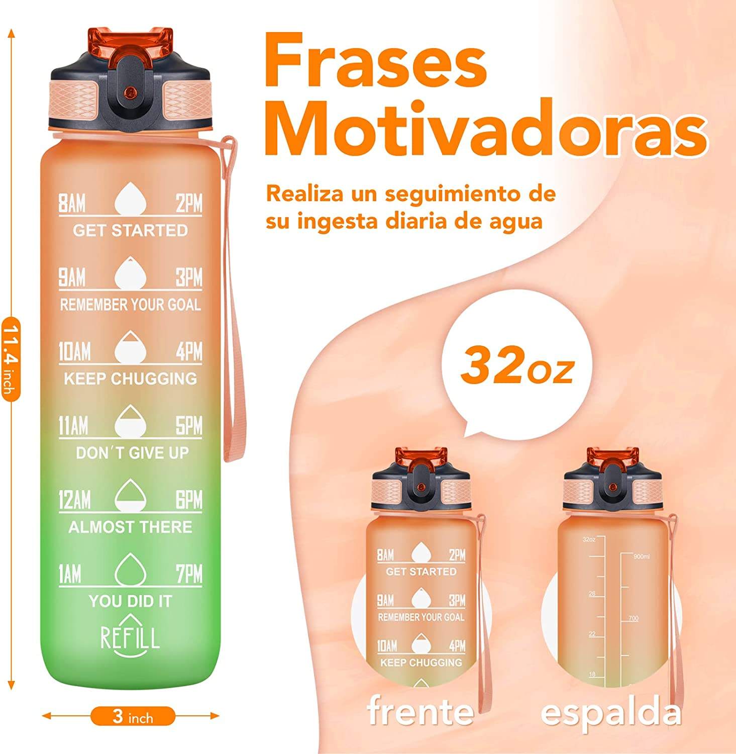 Hot Sale 1L 32 OzCustom Plastic Straw Strainer Filter Gym Sports BPA Free Tritan Motivational Water Bottle