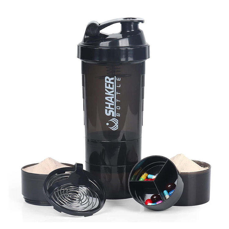 High Quality 600Ml 600 Ml Multi Functional Plastic Protein Gym Sports Shaker Bottle With Pill Box