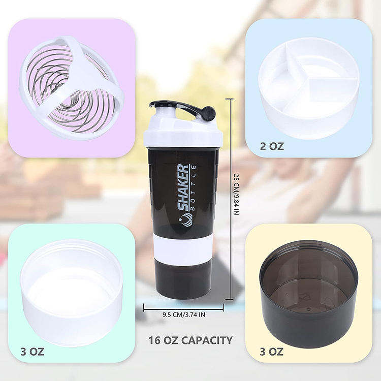 High Quality 600Ml 600 Ml Multi Functional Plastic Protein Gym Sports Shaker Bottle With Pill Box