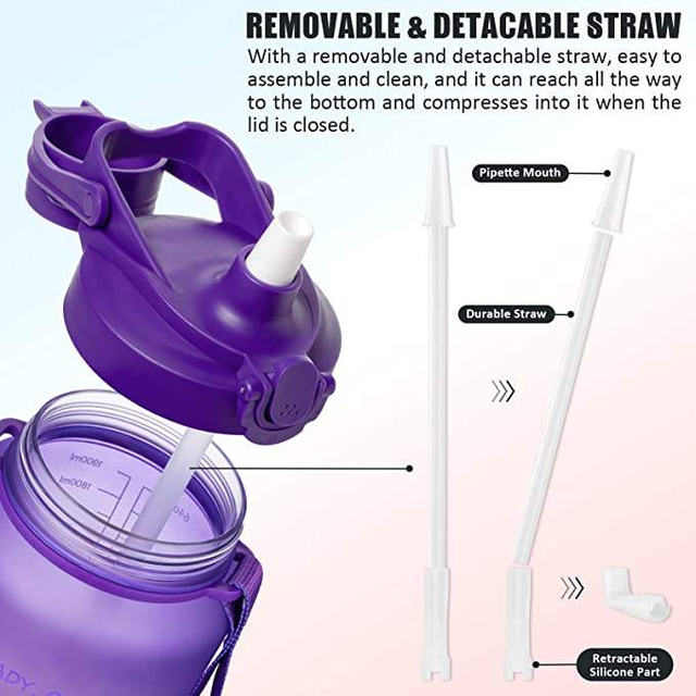 Wholesale 2 Liter Large Capacity Gallon Fitness Sports Motivational Plastic Water Bottle with Time Marker and Straw