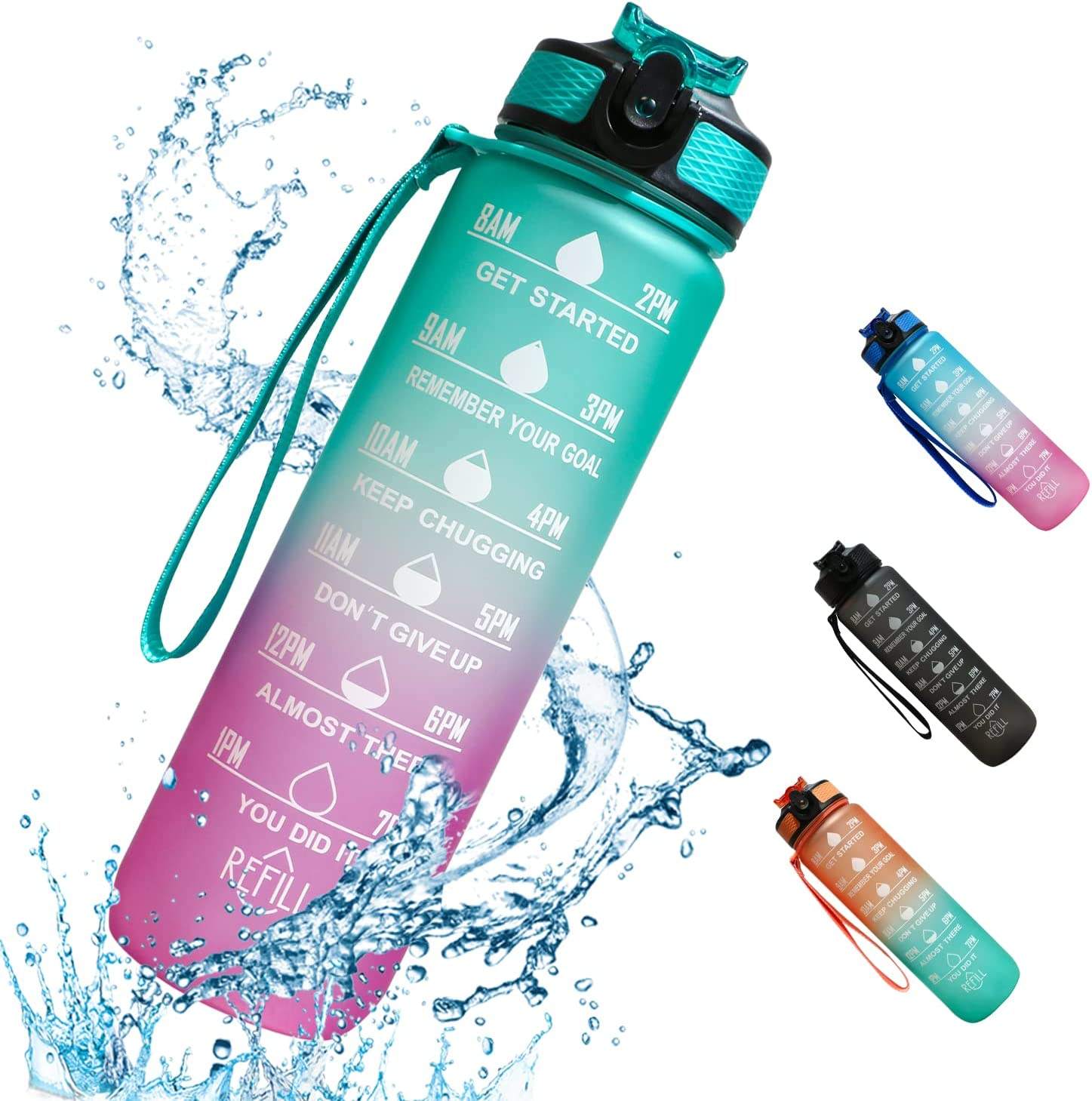 Cheap Frosted 1 Liter Sports Gym 32 OZ Motivational Custom Logo Tritan Plastic Water Bottle With Time Marker