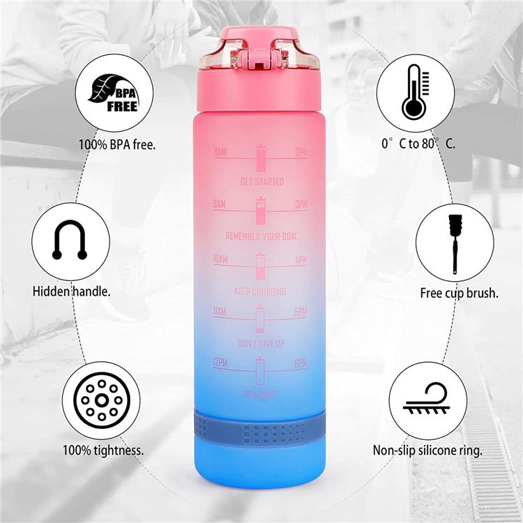 Botellas De Agua 1L 32Oz 32 Oz Portable Plastic Sports Water Bottles With Time Markings