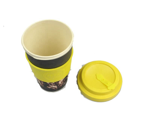 Portable Eco-friendly Reusable Biodegradable Bamboo FIber Coffee Mugs Cups With Silicone Sleeve