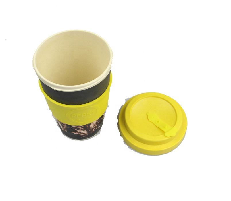 Portable Eco-friendly Reusable Biodegradable Bamboo FIber Coffee Mugs Cups With Silicone Sleeve
