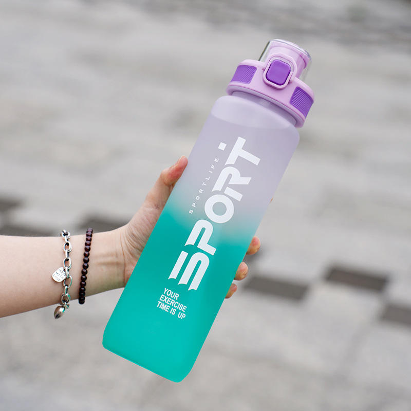 Wholesale Gradient Color BPA-Free 1L Fitness Outdoor Sports Kettle with Time Marked Large Plastic Incentive Water Bottle
