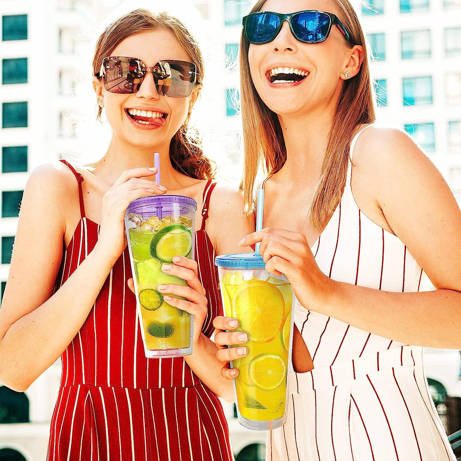 24oz Bpa Free Plastic Tumbler with Straw and Lid Double Walled clear Plastic Tumbler with Straw