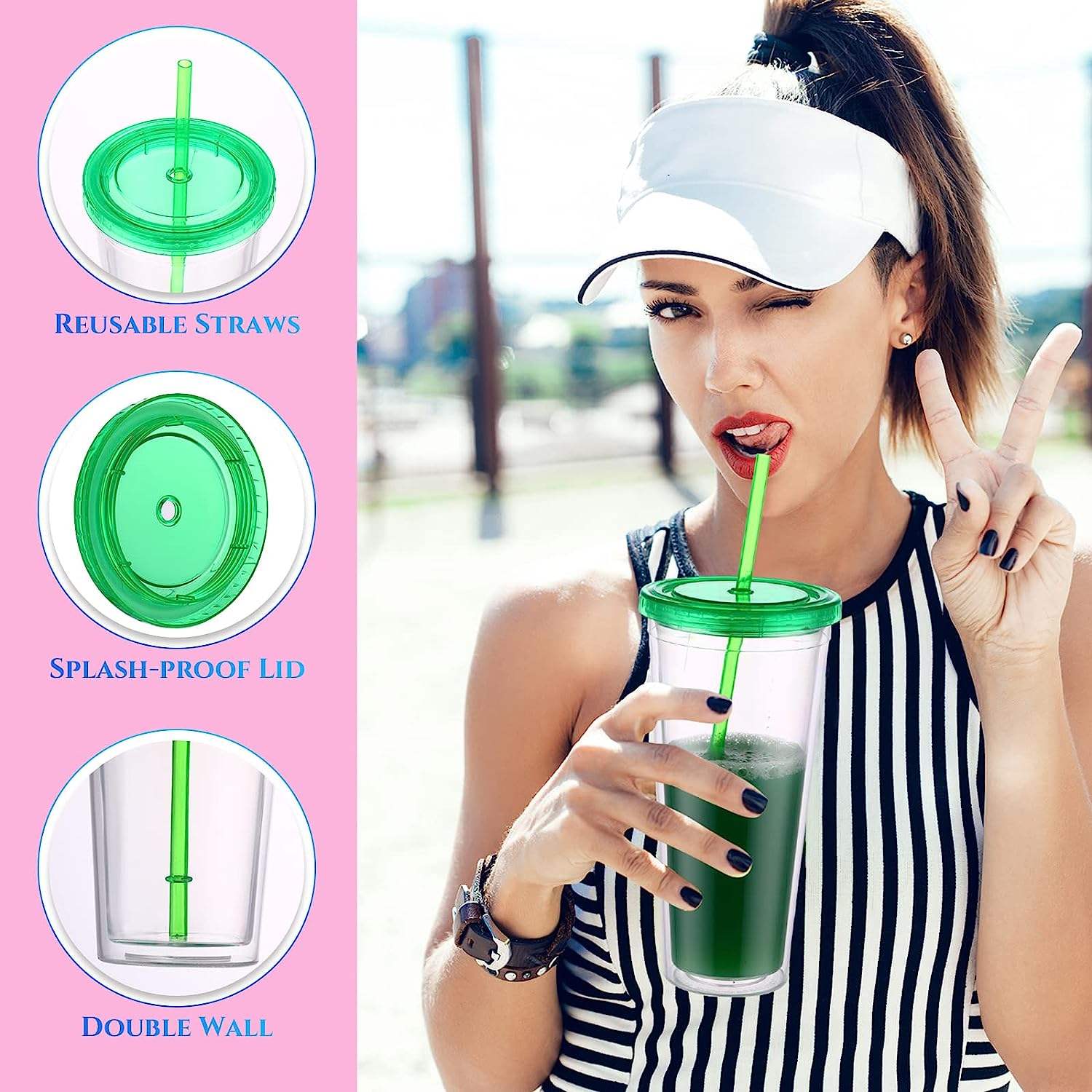 24oz Bpa Free Plastic Tumbler with Straw and Lid Double Walled clear Plastic Tumbler with Straw