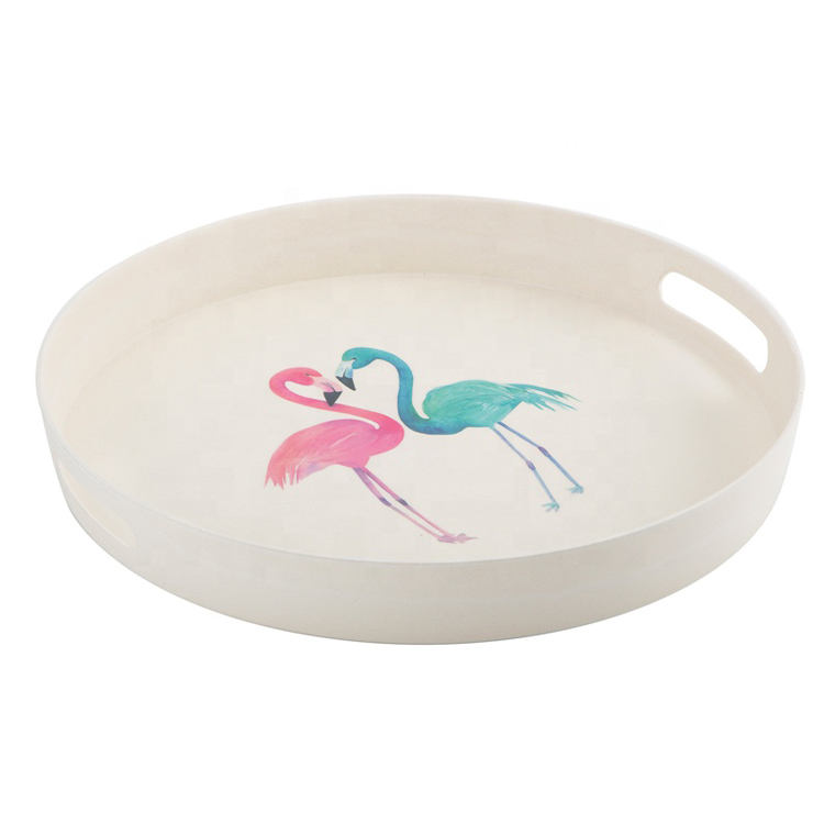 Customized Factory Supply Ivory Color Organic Natural Bamboo Fiber Tray With the Handle