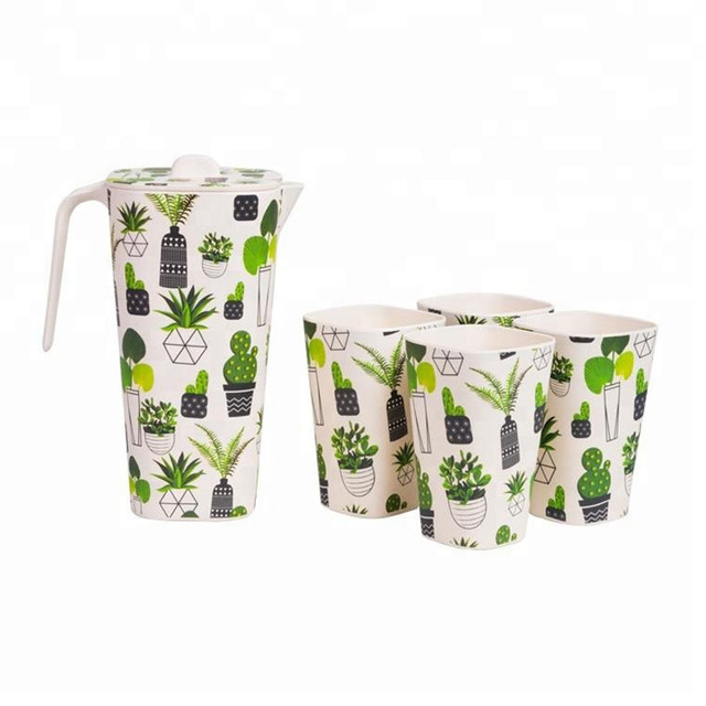 Biodgradeable Recyclable Bamboo Fiber Cold Water Kettle Water Jug With Lid