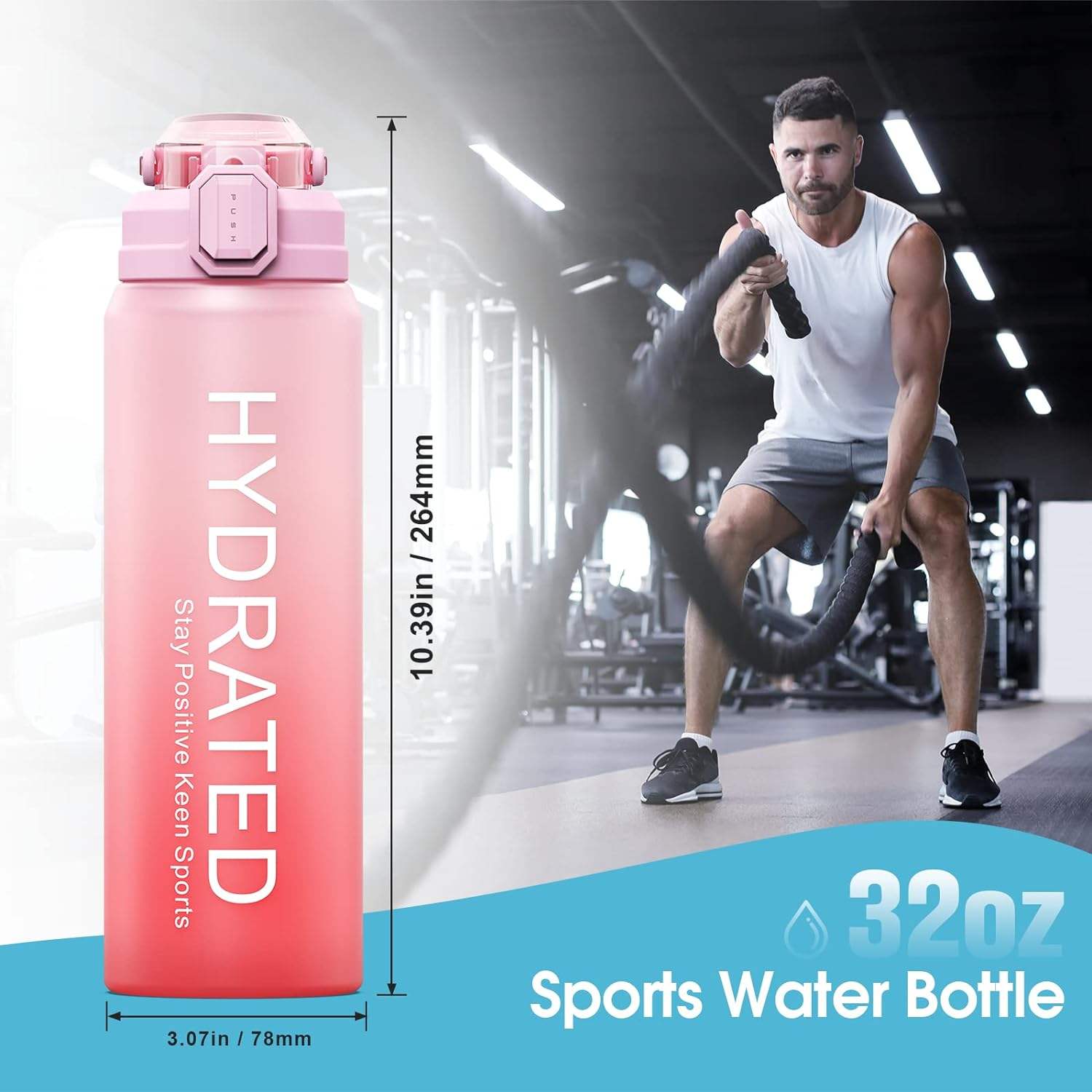 Factory Gradient Color BPA-Free 1L Fitness Outdoor Sports Water with Time Marked Large Plastic Incentive Water Bottle