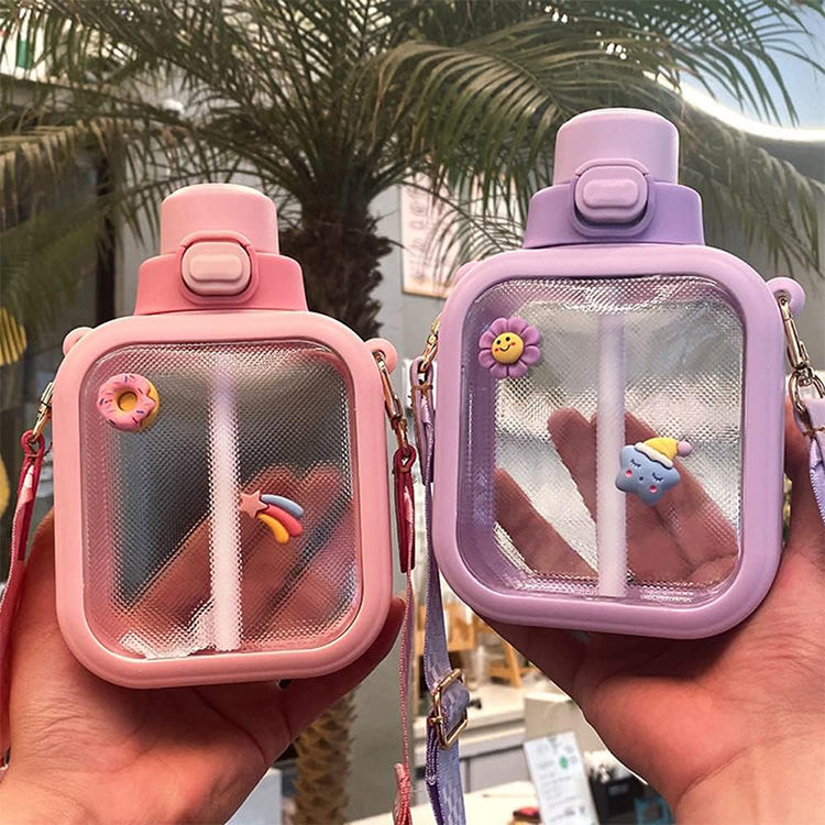 Botellas De Agua Reutilizables Leak Proof Reusable Gym Sport Flat Square Tritan Water Bottle