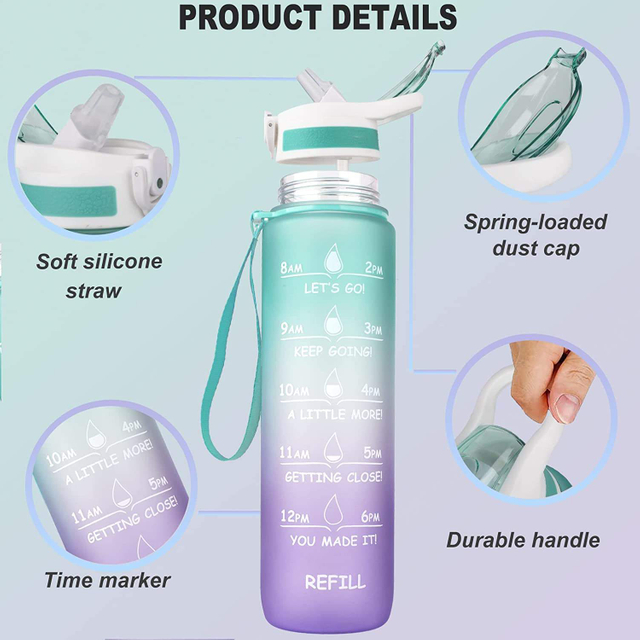 Good Quality Wholesale Portable 1000ml Large Capacity 32oz Gradient Paint Plastic Water Bottle
