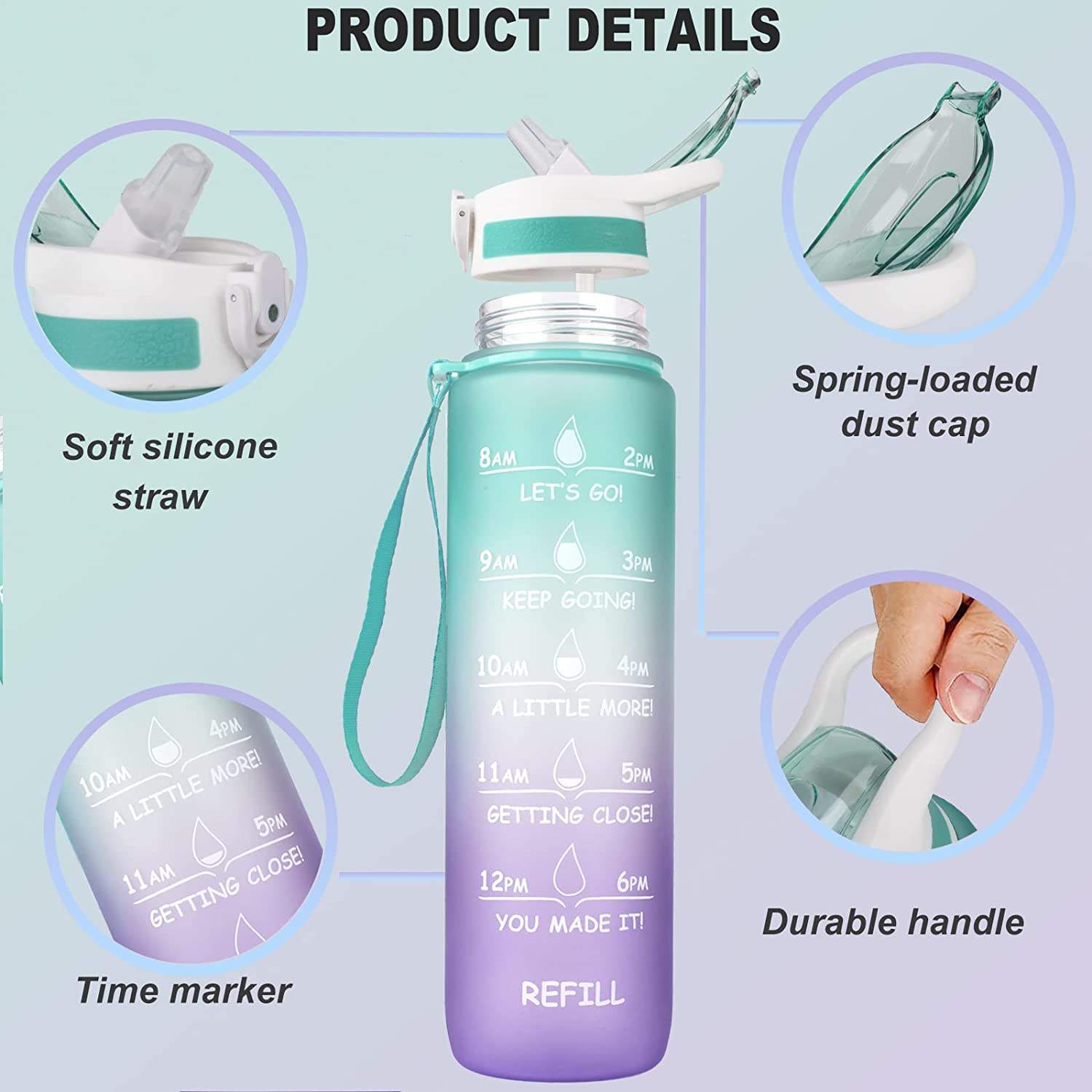 Good Quality Wholesale Portable 1000ml Large Capacity 32oz Gradient Paint Plastic Water Bottle