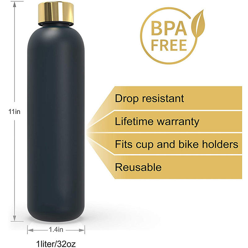 1L Motivational Water Bottle with Time Marker Reminder, BPA Free Frosted Tritan Plastic