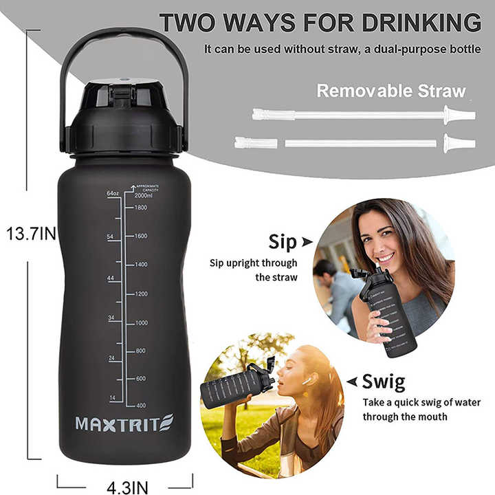 Botella Agua Tritan Garrafa De Agua 2L Gallon Portable Large Capacity Motivational Bottle Black Water Bottles