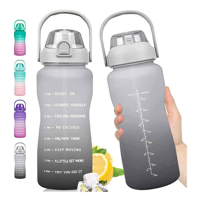 Wholesale 64Oz Custom Gradient Color Wide Mouth Half Gallon Eco Friendly Plastic Gym Sports Water Bottle With Handle Straw