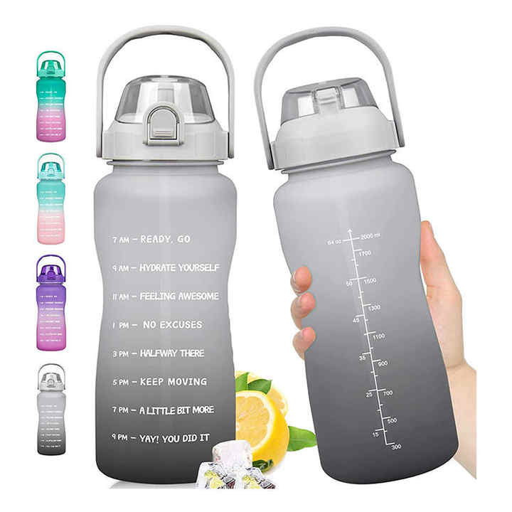 Wholesale 64Oz Custom Gradient Color Wide Mouth Half Gallon Eco Friendly Plastic Gym Sports Water Bottle With Handle Straw