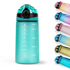 450Ml Wide Mouth Gradient Color Bpa Free Leak-Proof Motivational Plastic Gym Fitness Sports Water Bottle With Straw