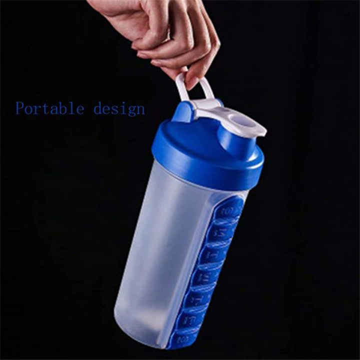 600Ml Leak-Proof Portable Bpa Free Fitness Water Bottles Plastic Protein Gym Sports Shaker Bottle With Pill Box