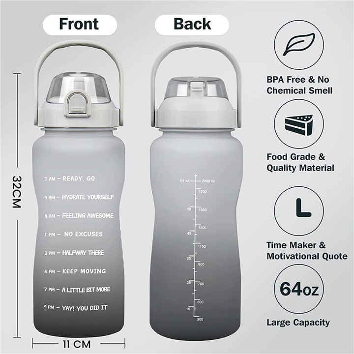 Wholesale 64Oz Custom Gradient Color Wide Mouth Half Gallon Eco Friendly Plastic Gym Sports Water Bottle With Handle Straw