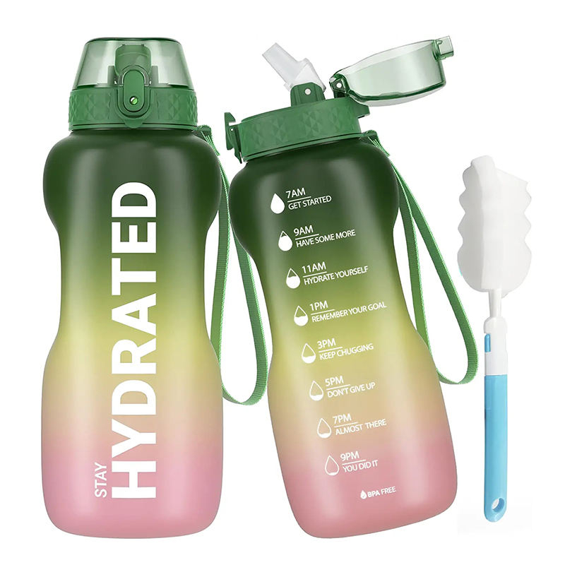 2L Wholesale Gradient Color Fitness Sports Motivational Water Bottle with Time Marker and Straw