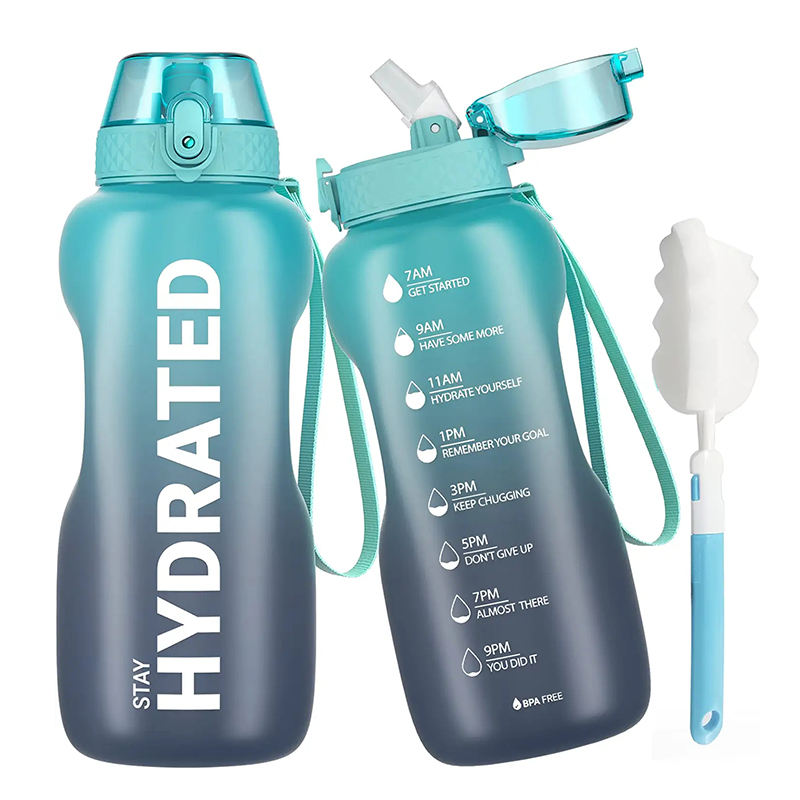 2L Wholesale Gradient Color Fitness Sports Motivational Water Bottle with Time Marker and Straw