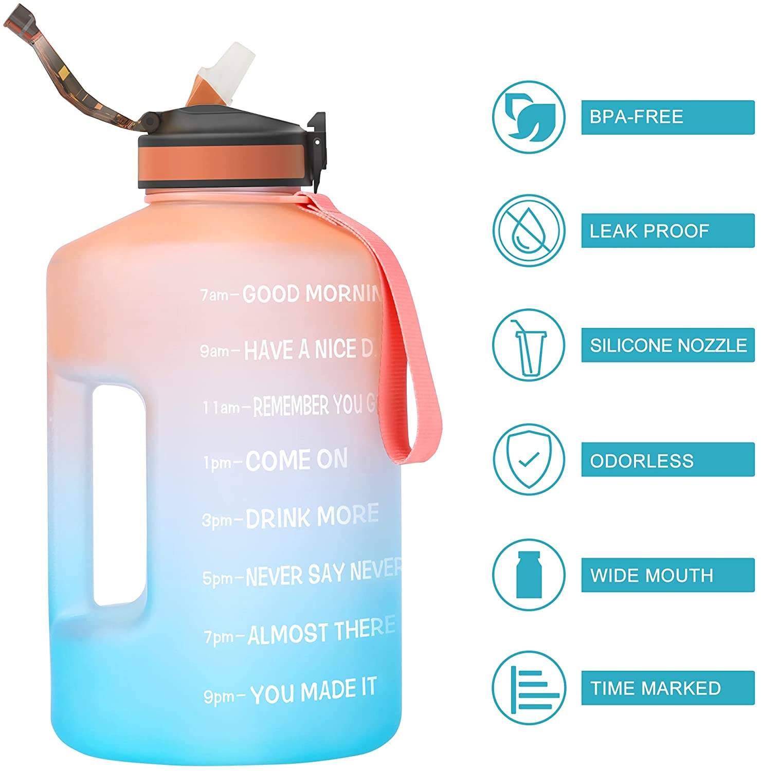 128 oz Water Bottles Gym Jug BPA Free Custom Logo Plastic Motivational One Gallon/1 Gallon Water Bottles with Handle
