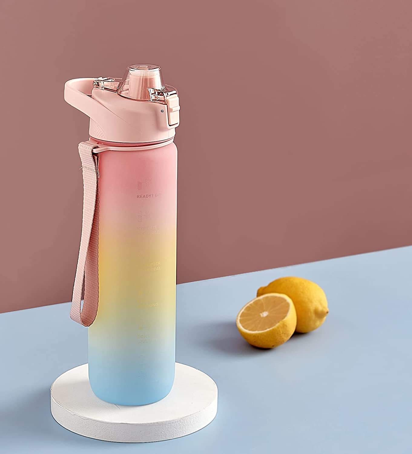 Sport Daily Water Bottles with Times to Drink Pop-up Straw Tritan Water Bottle with Motivational Time Marker for Fitness
