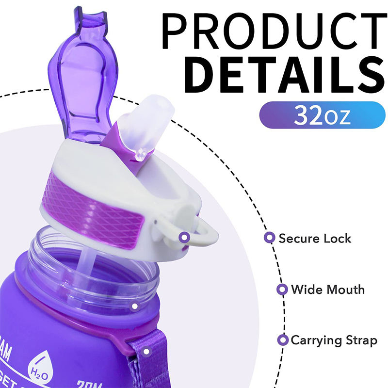 Bpa-Free 1L Sport Plastic Gradient Color Motivational Large Water Bottle With Time Marker With Straw
