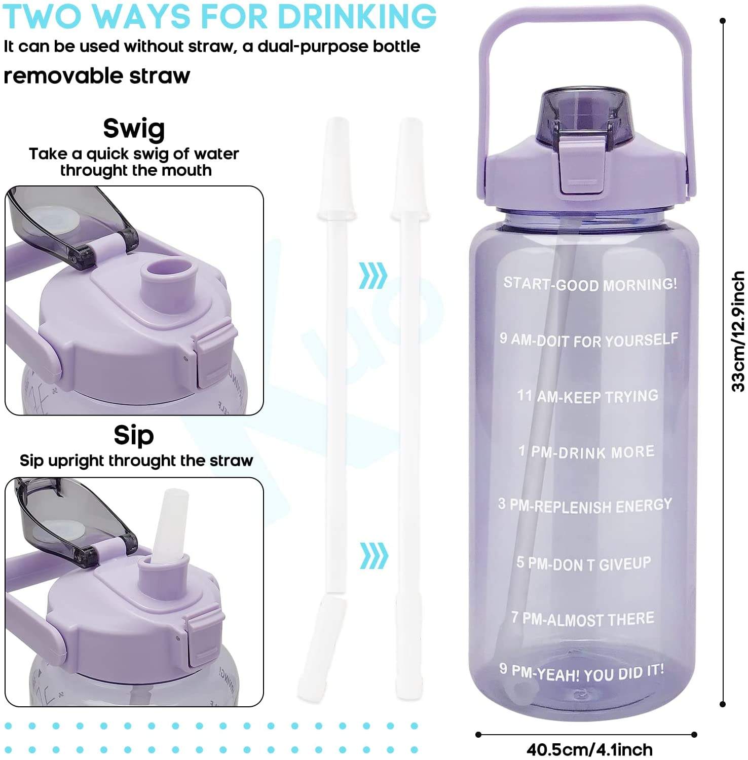 BPA FREE PETG Large 1 Gallon/128oz Motivational GYM Water Bottle With Time Marker