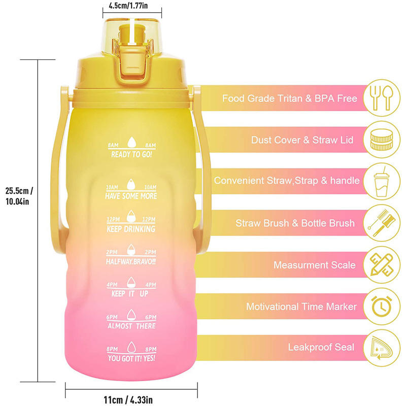 Large 1 Gallon Motivational Water Bottle with Paracord Handle & Removable Straw Leakproof Tritan BPA Free Fitness Sports Bottle