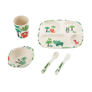 Five-piece Set Clear Design Natural Organic Bamboo Fiber Kids Tableware