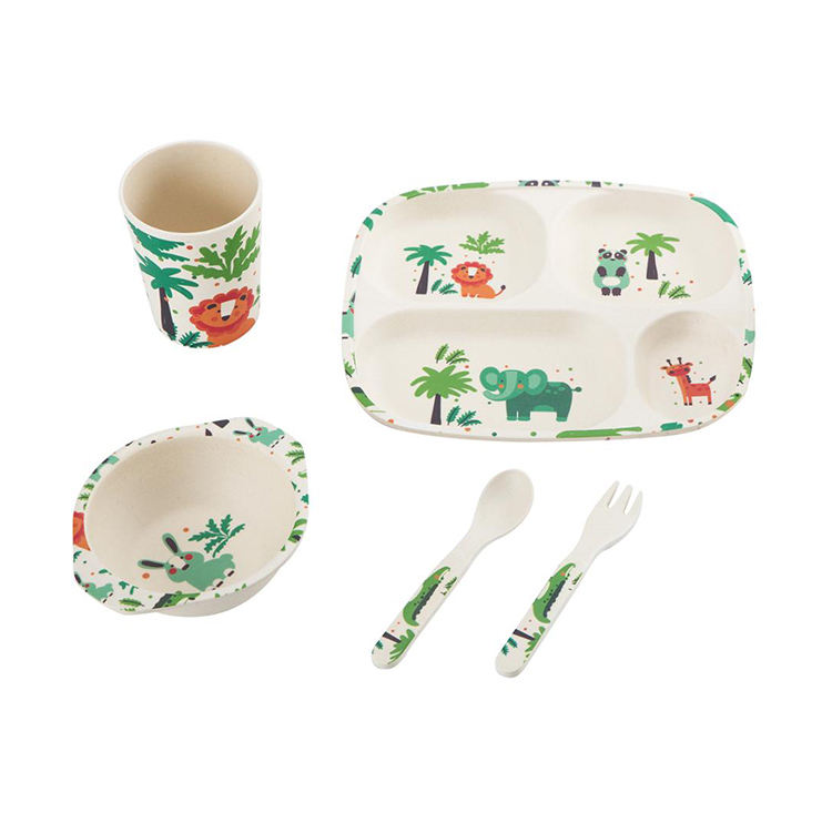 Five-piece Set Clear Design Natural Organic Bamboo Fiber Kids Tableware