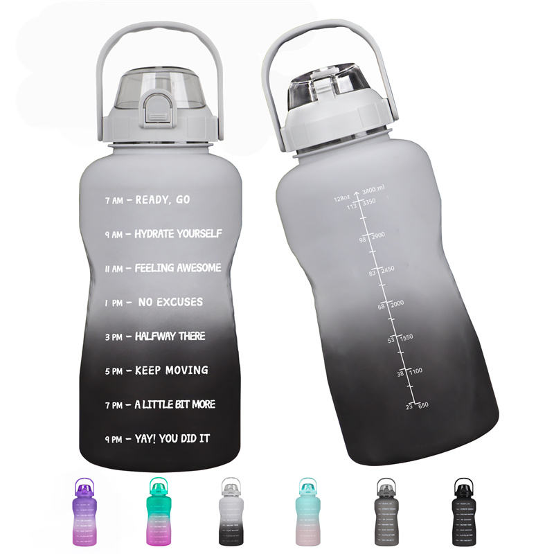 Large Outdoor Gym Sport BPA Free Motivational Water Bottle Plastic 1 Gallon Water Bottle with Handle