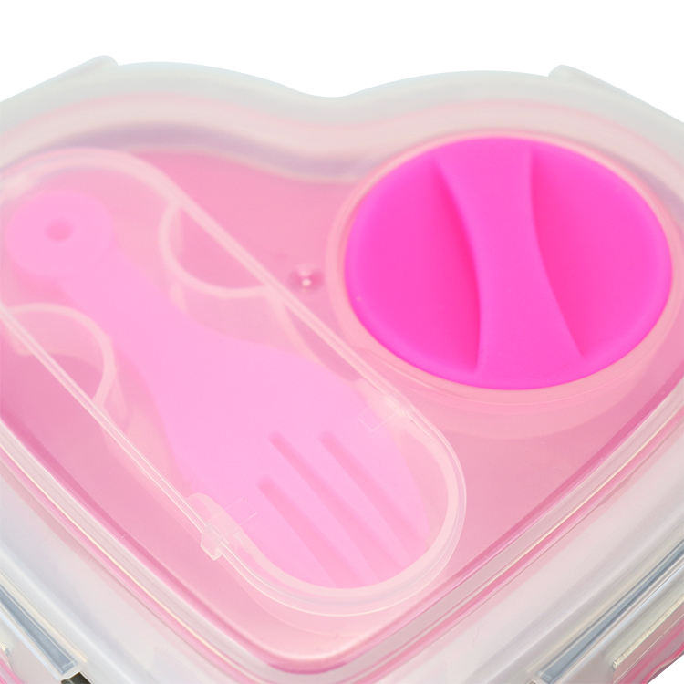 Silicone Bento Container BPA Free Food Storage Organizer Leakproof Heart Shape Lunch Box With Fork and Spoon