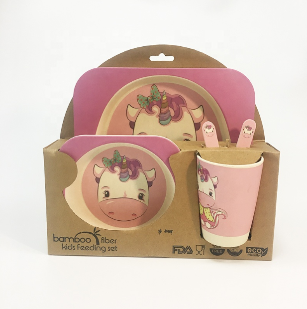 2020 Hot Sale Printing Cartoon Decal Printing Accept Customized Bamboo Fiber Dinnerware Set