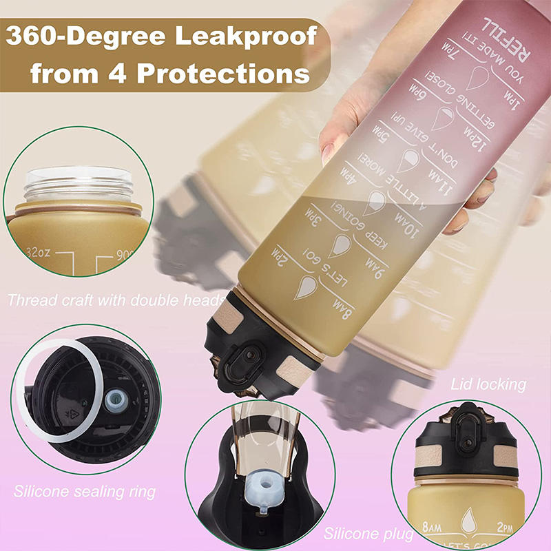 32oz 1L Time Marker Leakproof Bicycle Product Tritan Sport Frosted Plastic Water Bottle BPA Free