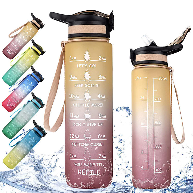32oz 1L Time Marker Leakproof Bicycle Product Tritan Sport Frosted Plastic Water Bottle BPA Free