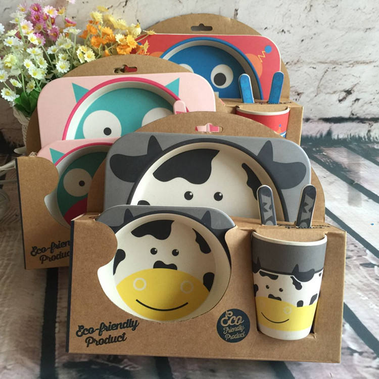 Customized Bamboo Fiber Tableware Children Baby Feeding Set Plate Cartoon Bowls for Baby