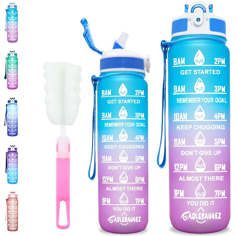 Wholesale Gradient Gym Bottle 1L BPA Free Sports Motivational Drink Bottle Plastic Water Bottles with Time Marker