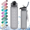 32oz Gradient Large Motivational Fitness Sports Water Bottle Reusable with Straw BPA Free Leakproof Plastic Bottle