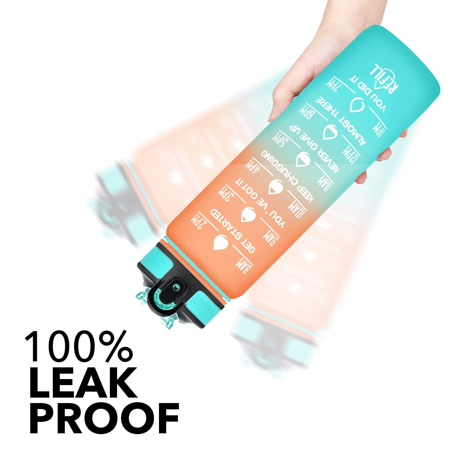 32 OZ Motivational Fashion Water Bottle With Time Marker to Drink BPA Free Frosted Plastic Water Bottle