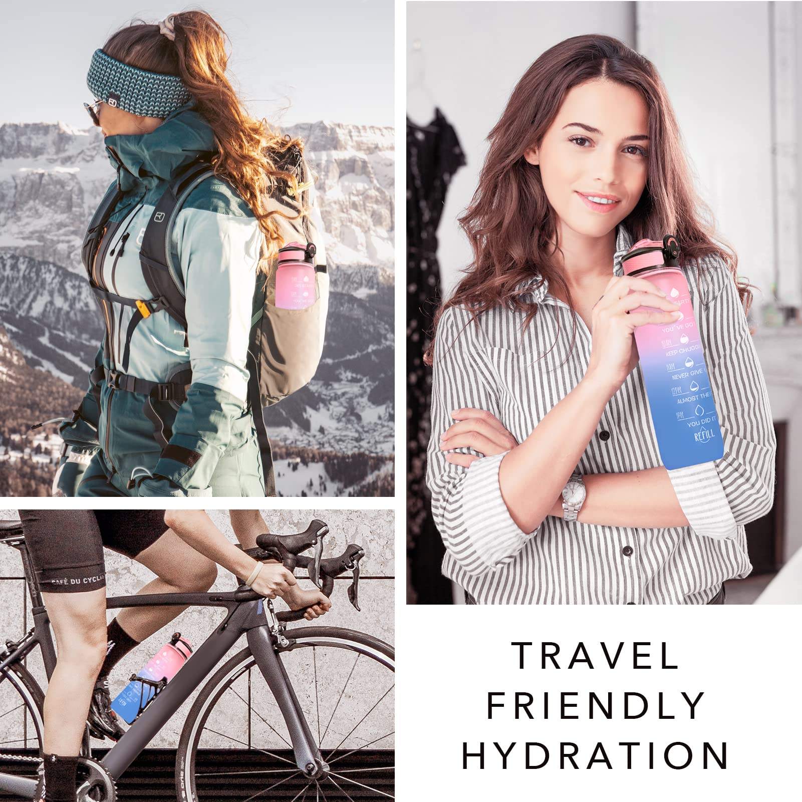 1L 32 OzCustom Plastic Straw Gym Sports BPA Free Tritan Motivational Water Bottle With Time Marker