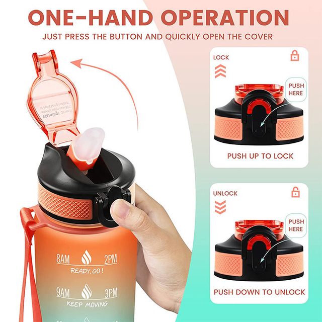 1L /32 oz Leakproof Tritran BPA Free GradienPlastic Water Bottle with Motivational Time Marker Water Bottle With Custom Logo