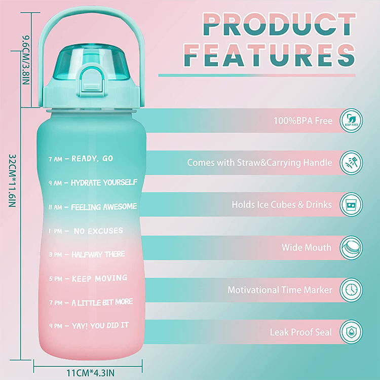 Motivational Mini Bpa Free Workout Wide Mouth Large Half Gallon 64oz Motivational Water Bottle