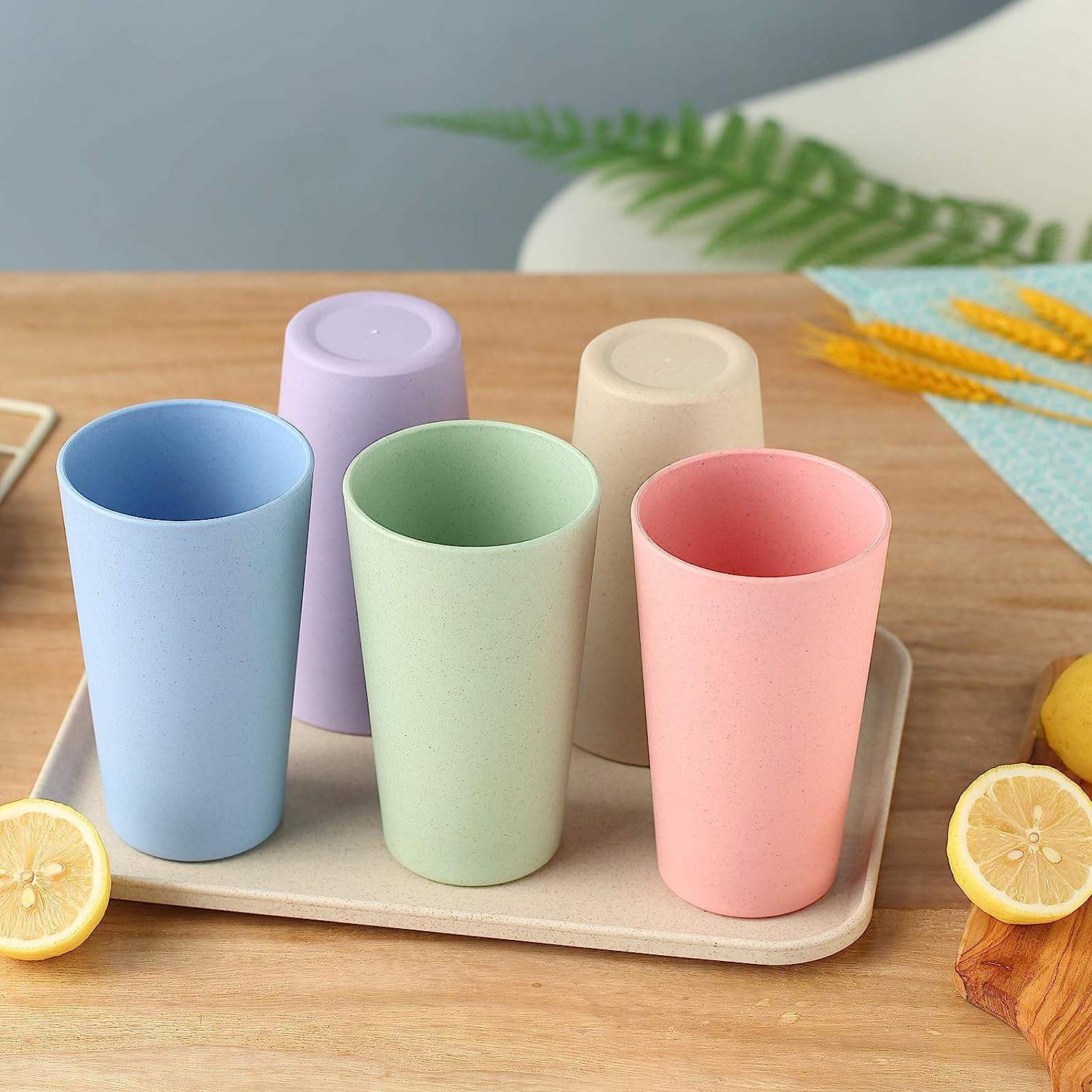 RPET CUP 6PCS Reusable Plastic Cups 20 oz Unbreakable Drinking Cup for Kitchen Dishwasher Safe Water Tumbler Set